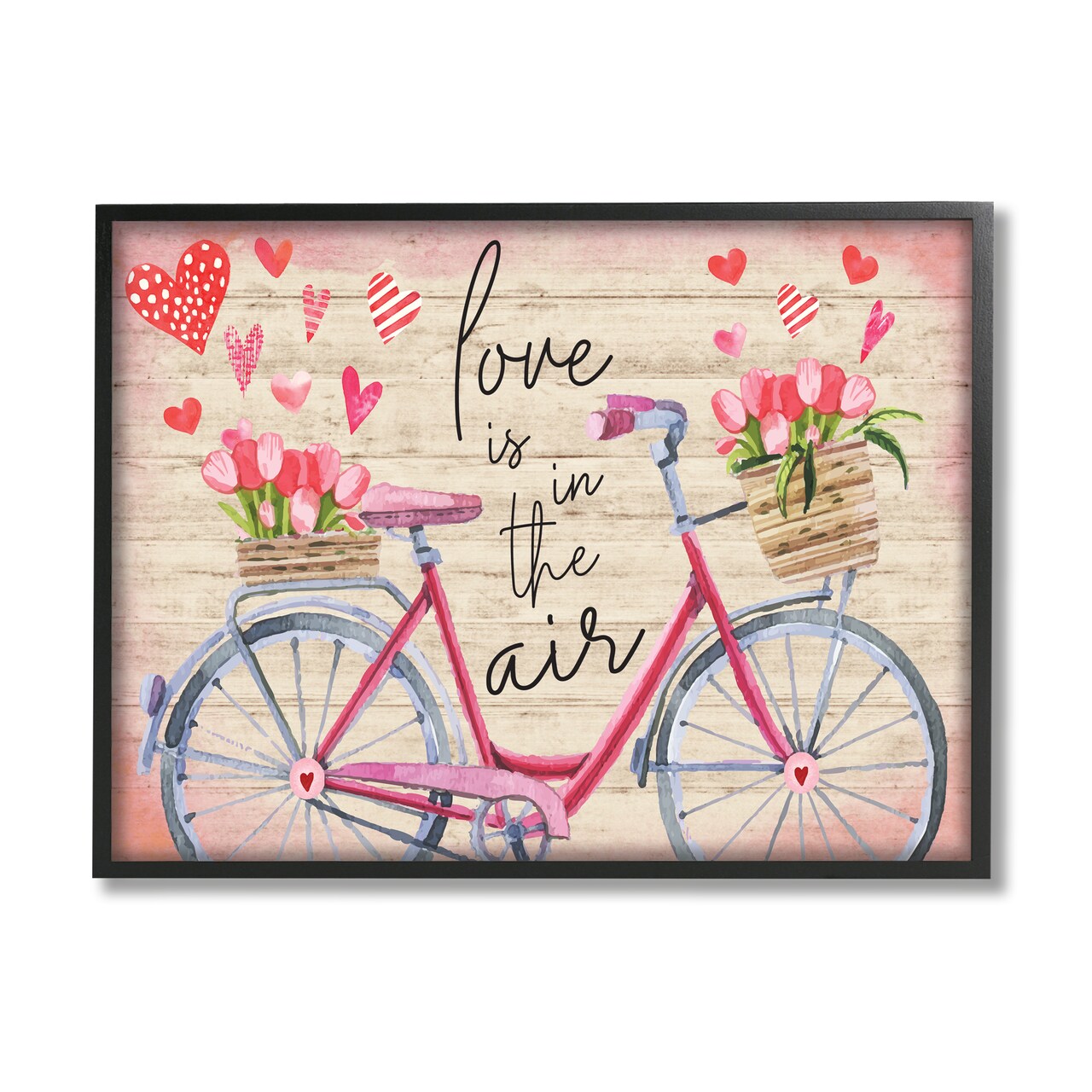 Stupell Industries Love In The Air Tulip Bike Basket Black Framed Giclee Art